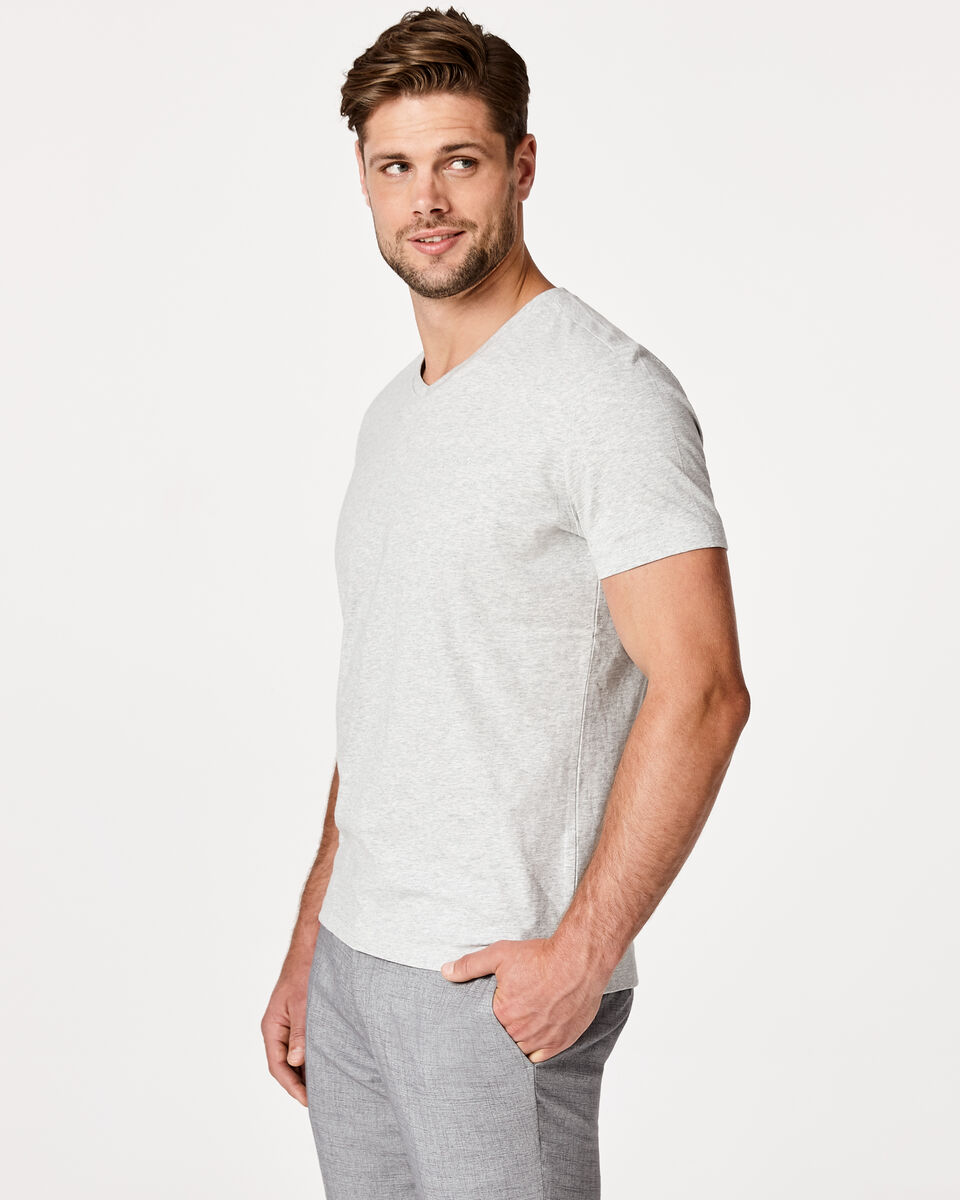 Plain V-Neck Tee, Light Grey Marle, hi-res